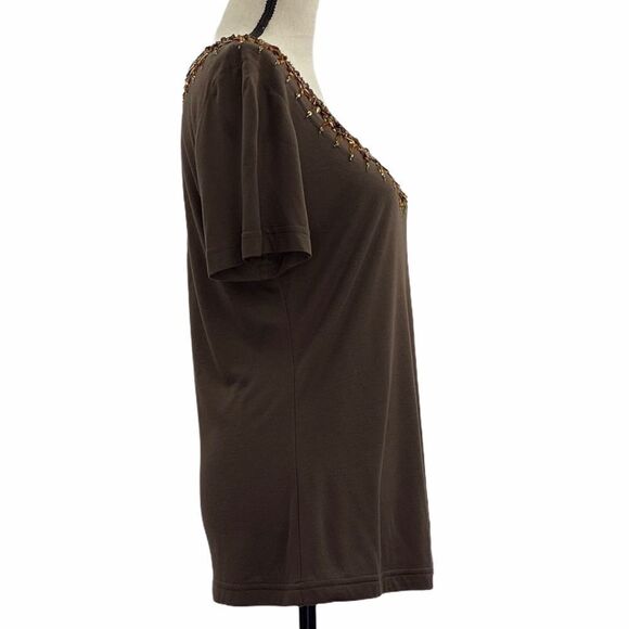 ESCADA Brown Beaded Sequined Beaded Blouse 42 Nwt - Picture 5 of 13